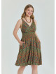 V Neck Robe Green Patterned Plus Size Dress 4586